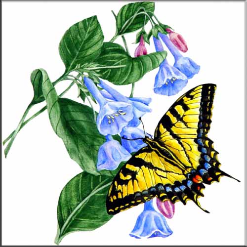 JR-Tiger Swallowtail Butterfly with Flowers – Accent Tile