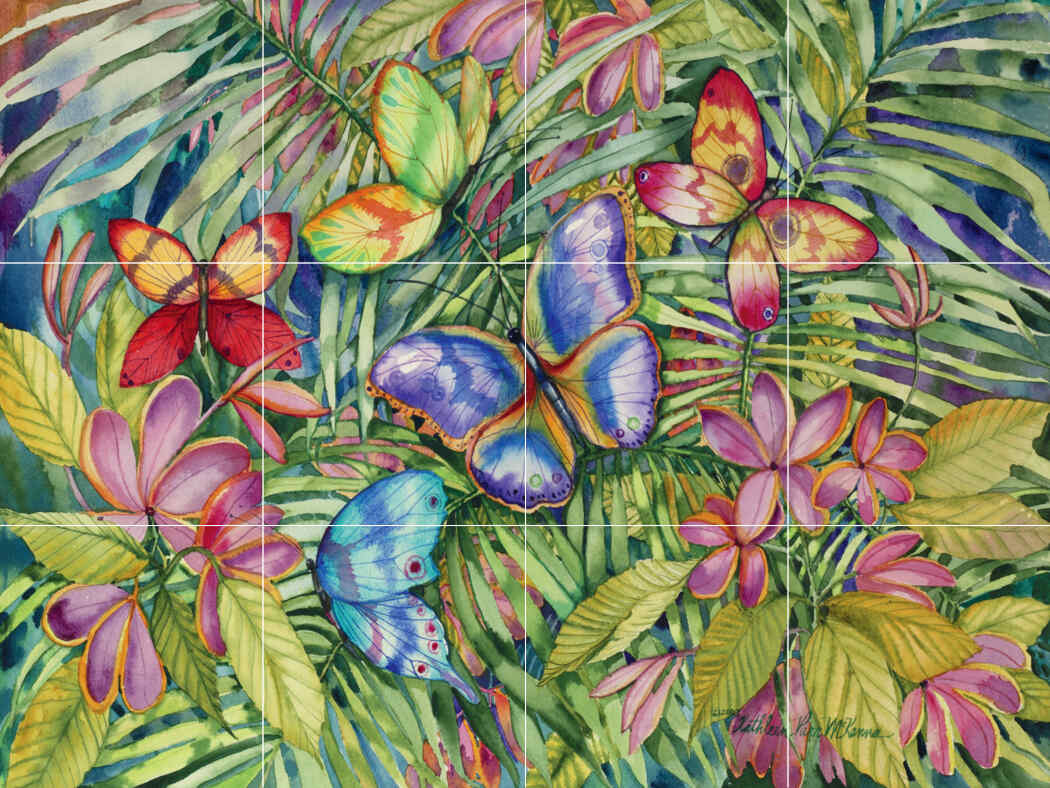 Tropical Butterflies Porcelain Tile Mural Tile Mural Store UK   KF 15 1534 1 