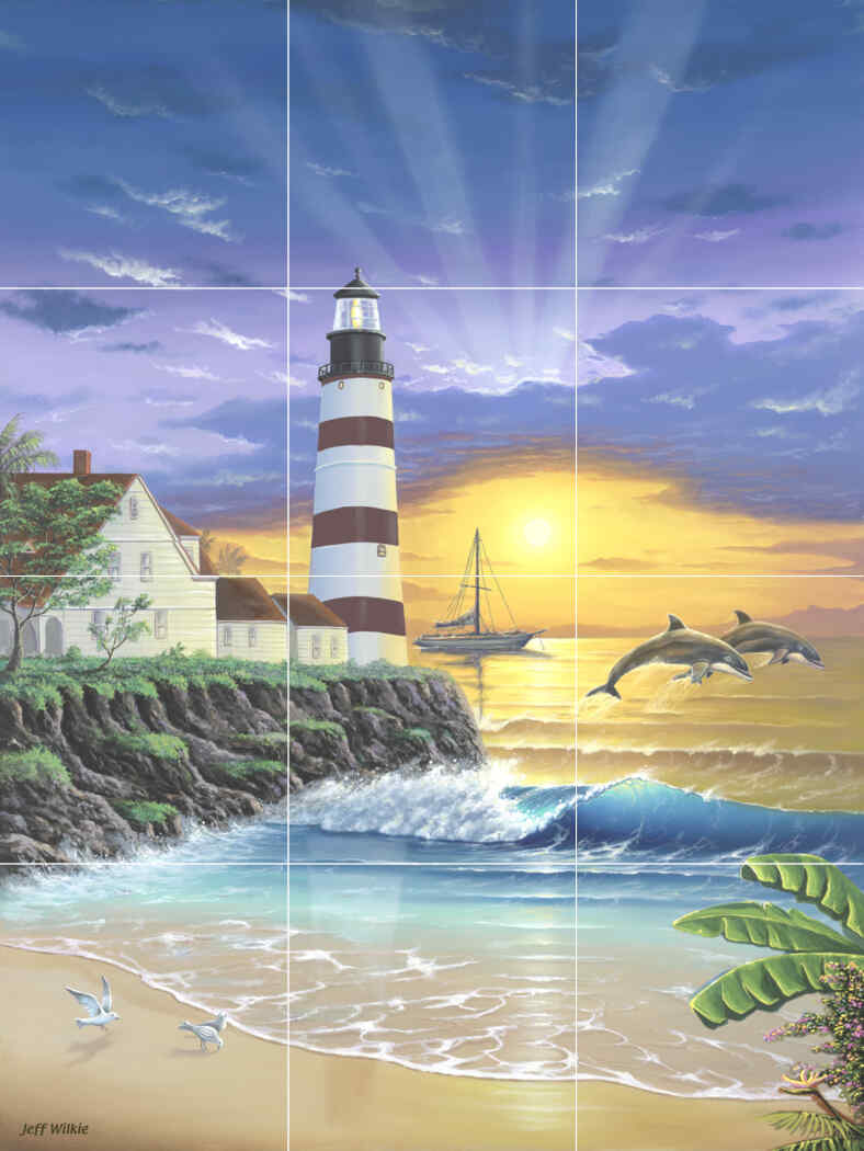 Dolphin Lighthouse – Porcelain Tile Mural