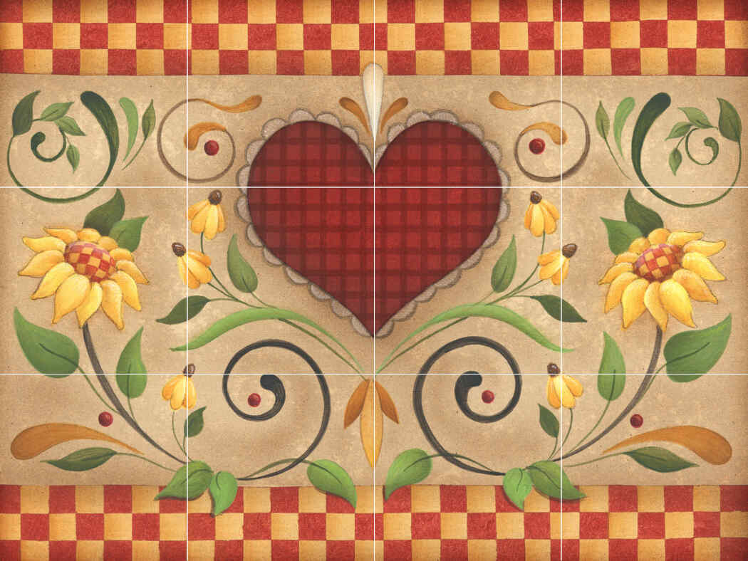 AA-Hearts and Flowers H – Porcelain Tile Mural