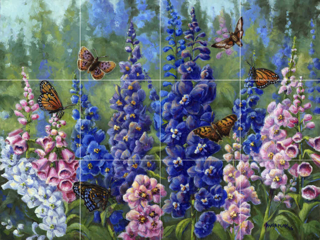 Butterlfy and Delphinium-WM – Porcelain Tile Mural