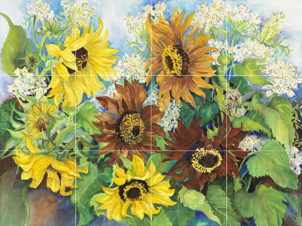 Queen Anne Lace and Sunflowers-JP – Affordable Tile Mural