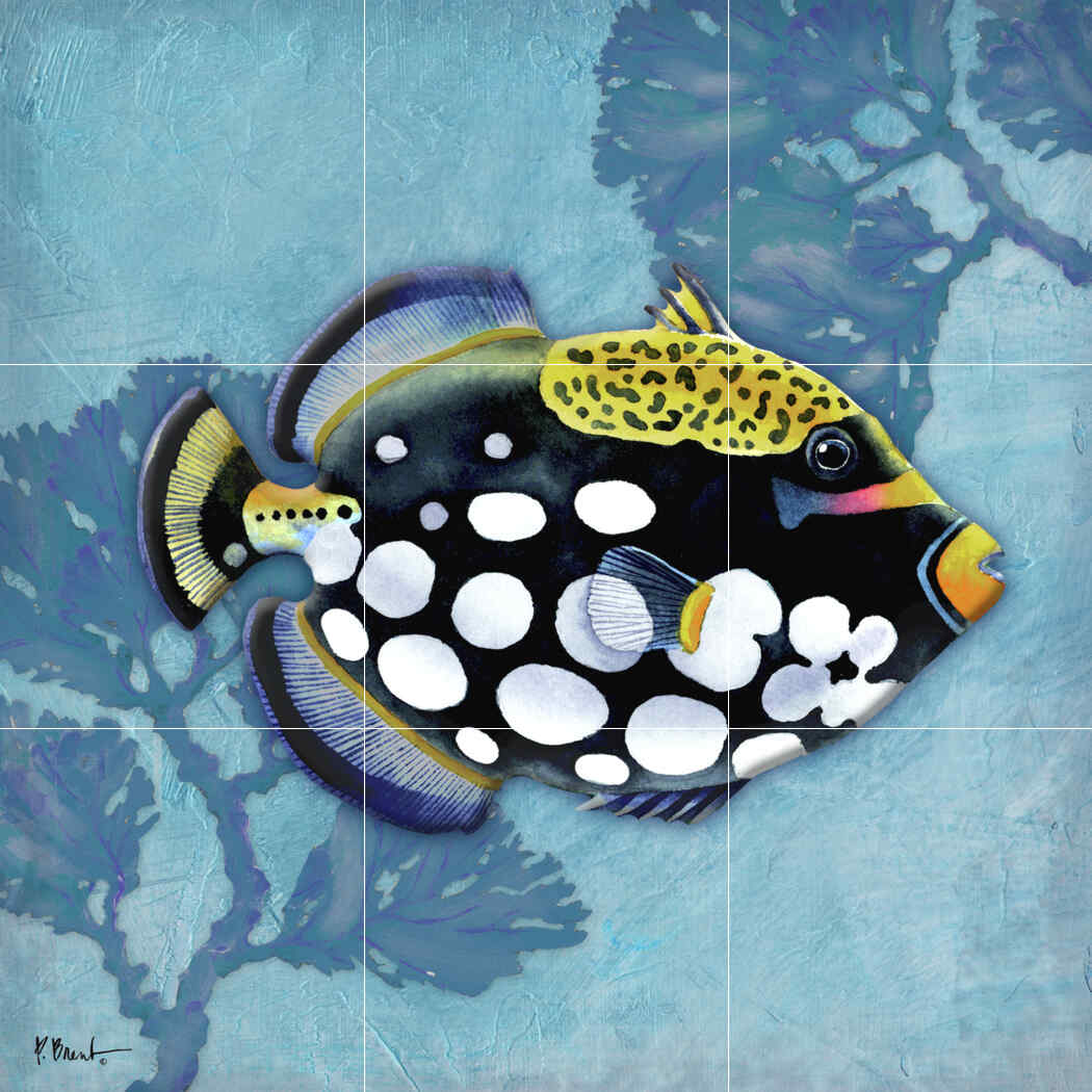 Azure Tropical Fish III-PB – Affordable Tile Mural