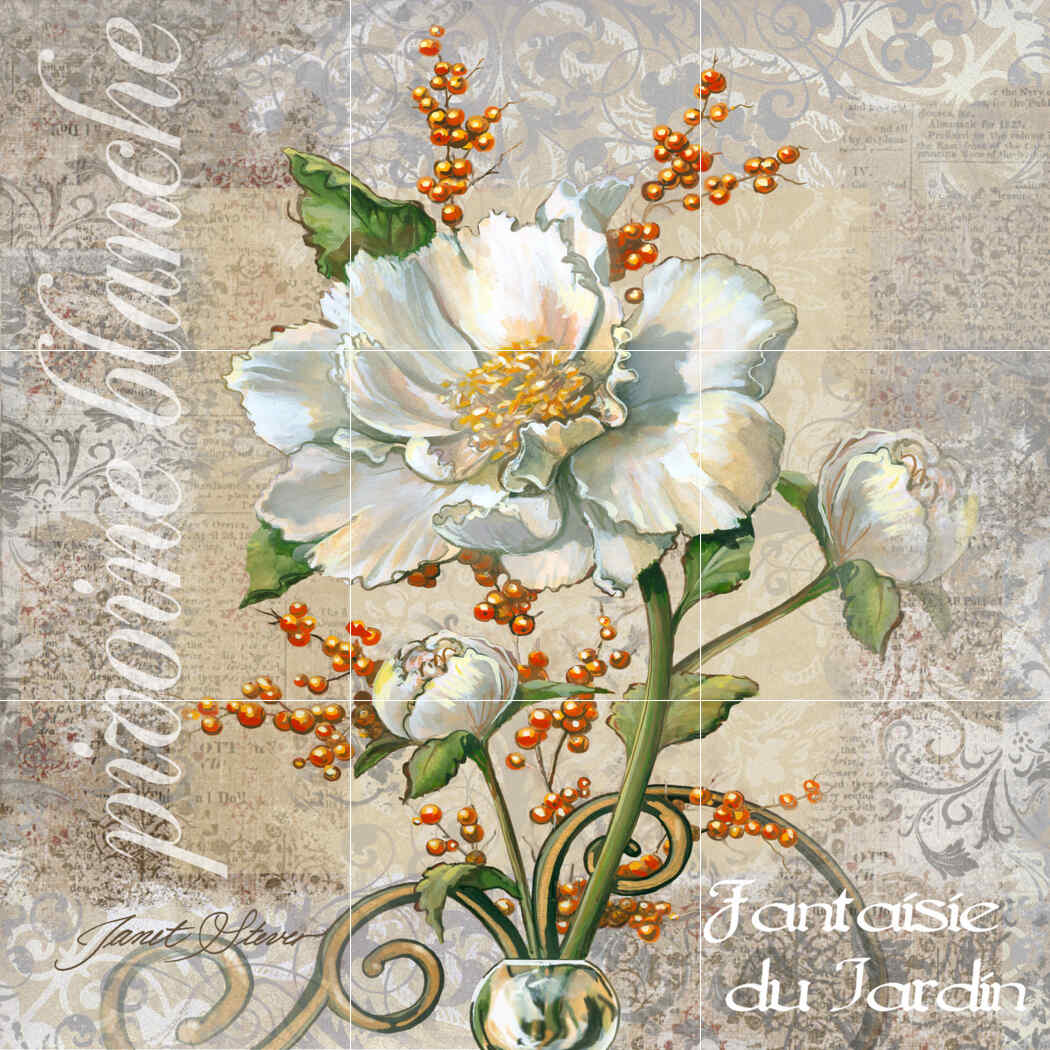 White Peony Fantasy-JS – Affordable Tile Mural