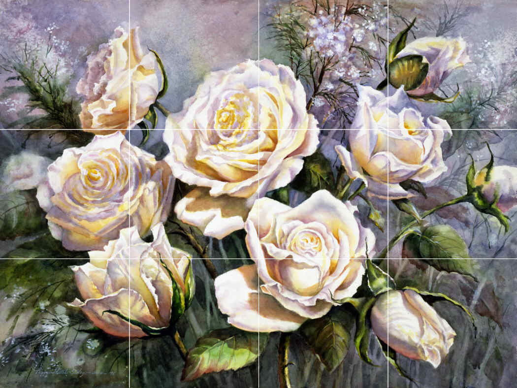 PTS-White Roses – Affordable Tile Mural