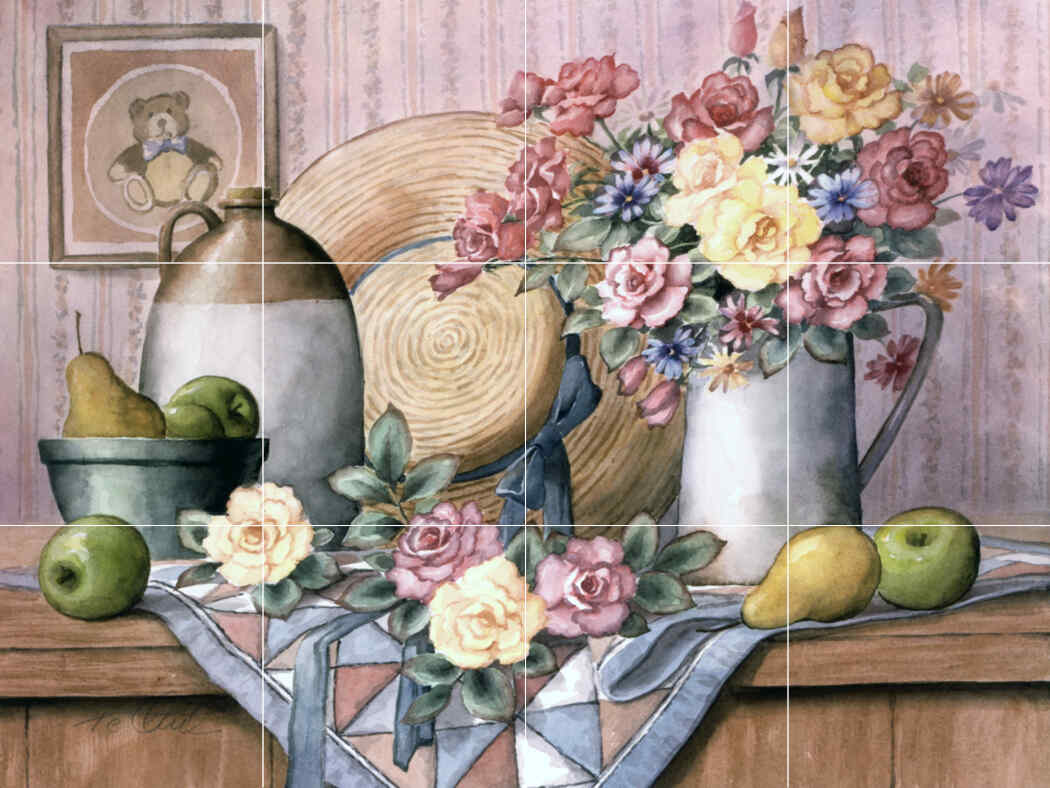 Straw Hat and Flowers – TC – Affordable Tile Mural