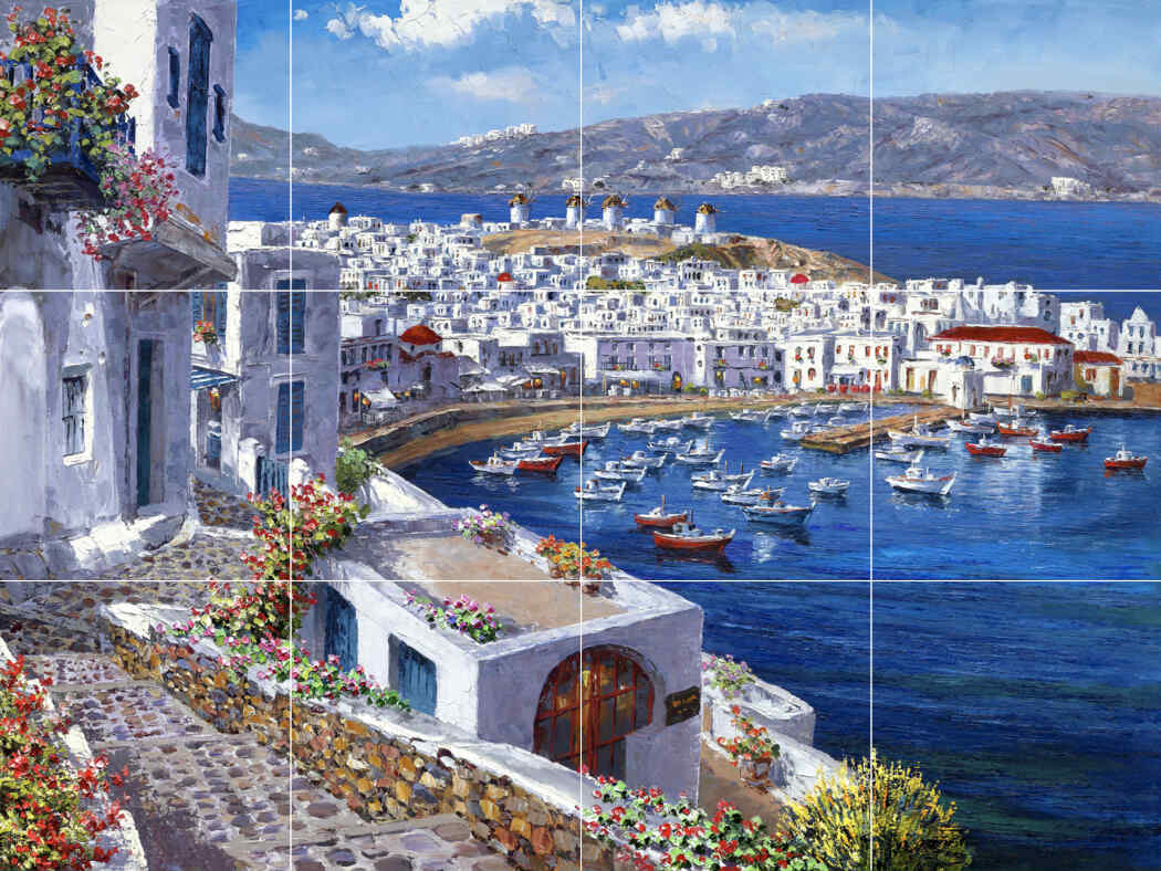 Mykonos harbour – SP – Affordable Tile Mural