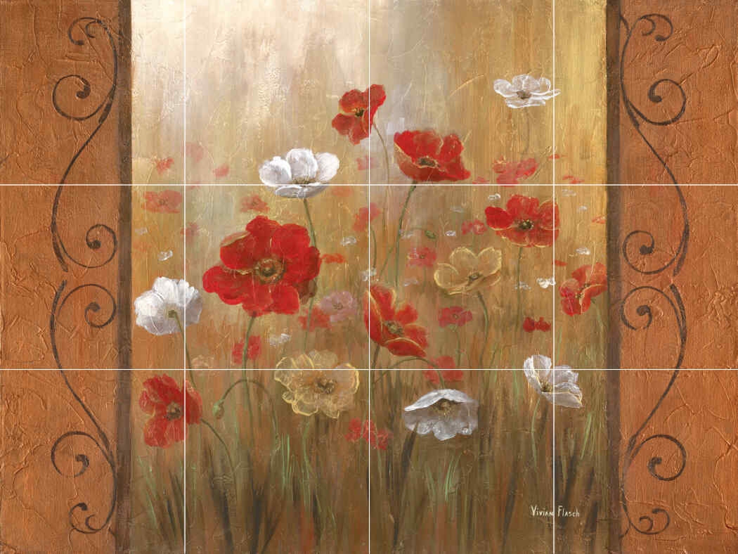 Poppies and Morning Mist I – Affordable Tile Mural