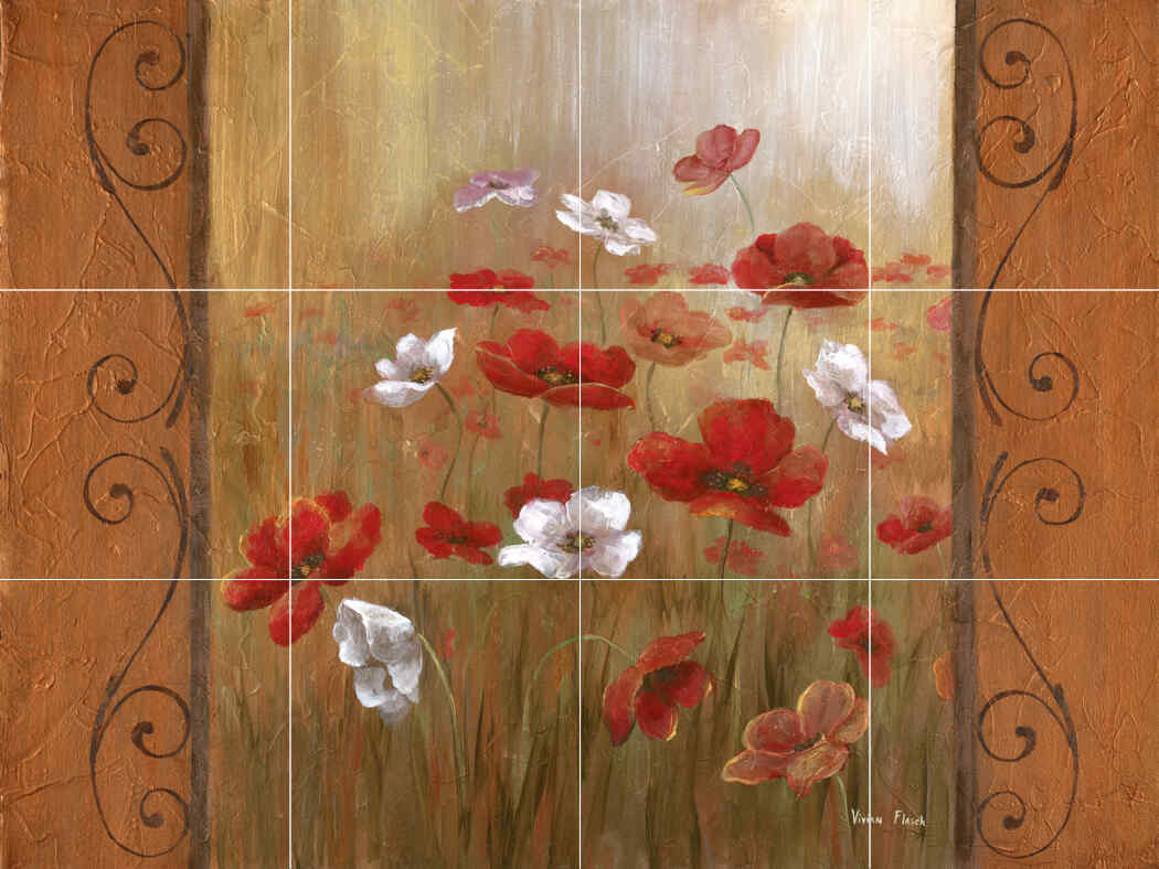 Poppies and Morning Mist II – Affordable Tile Mural