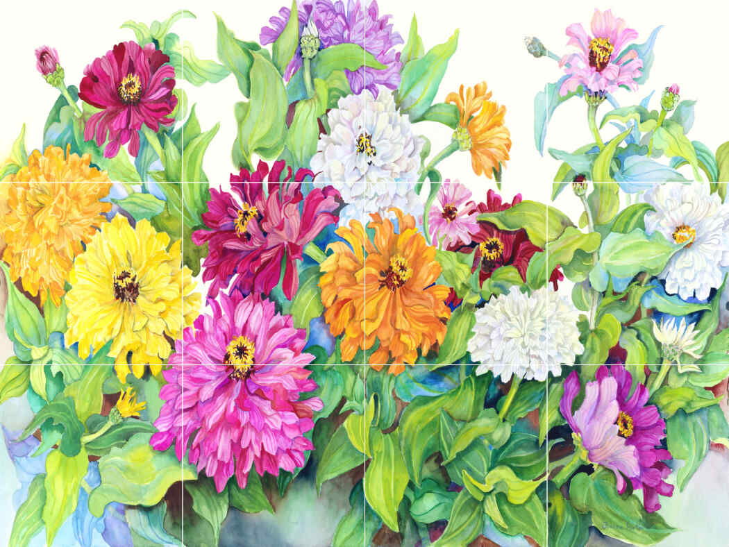 Festive Zinnias – Affordable Tile Mural