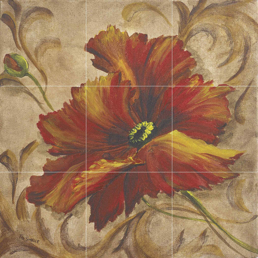 Poppy Damask II – Affordable Tile Mural